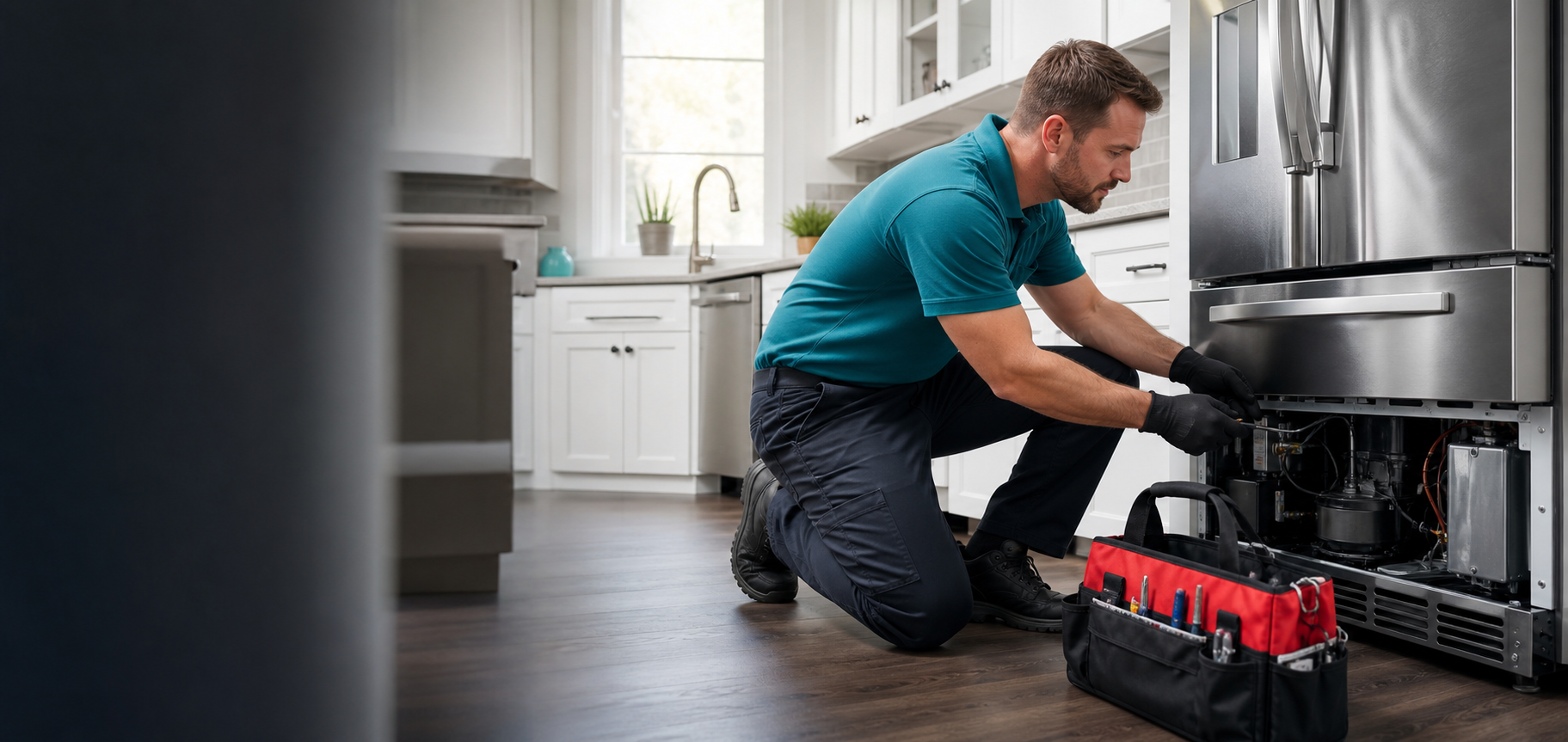 Home service professional working inside a residential kitchen