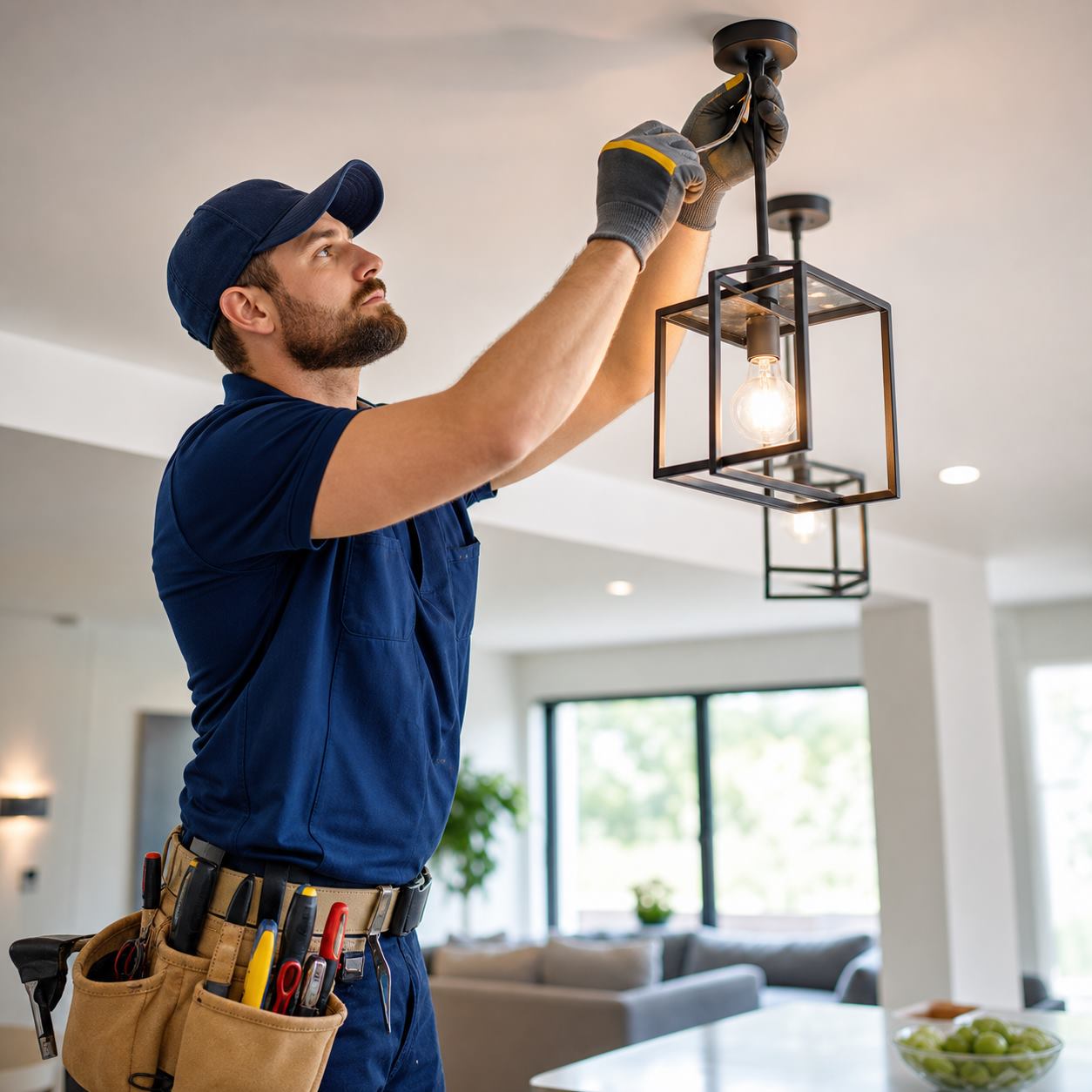 Licensed electrician upgrading lighting in a premium home