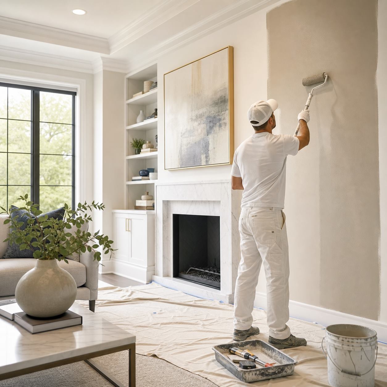 Professional painter refreshing an elegant home interior