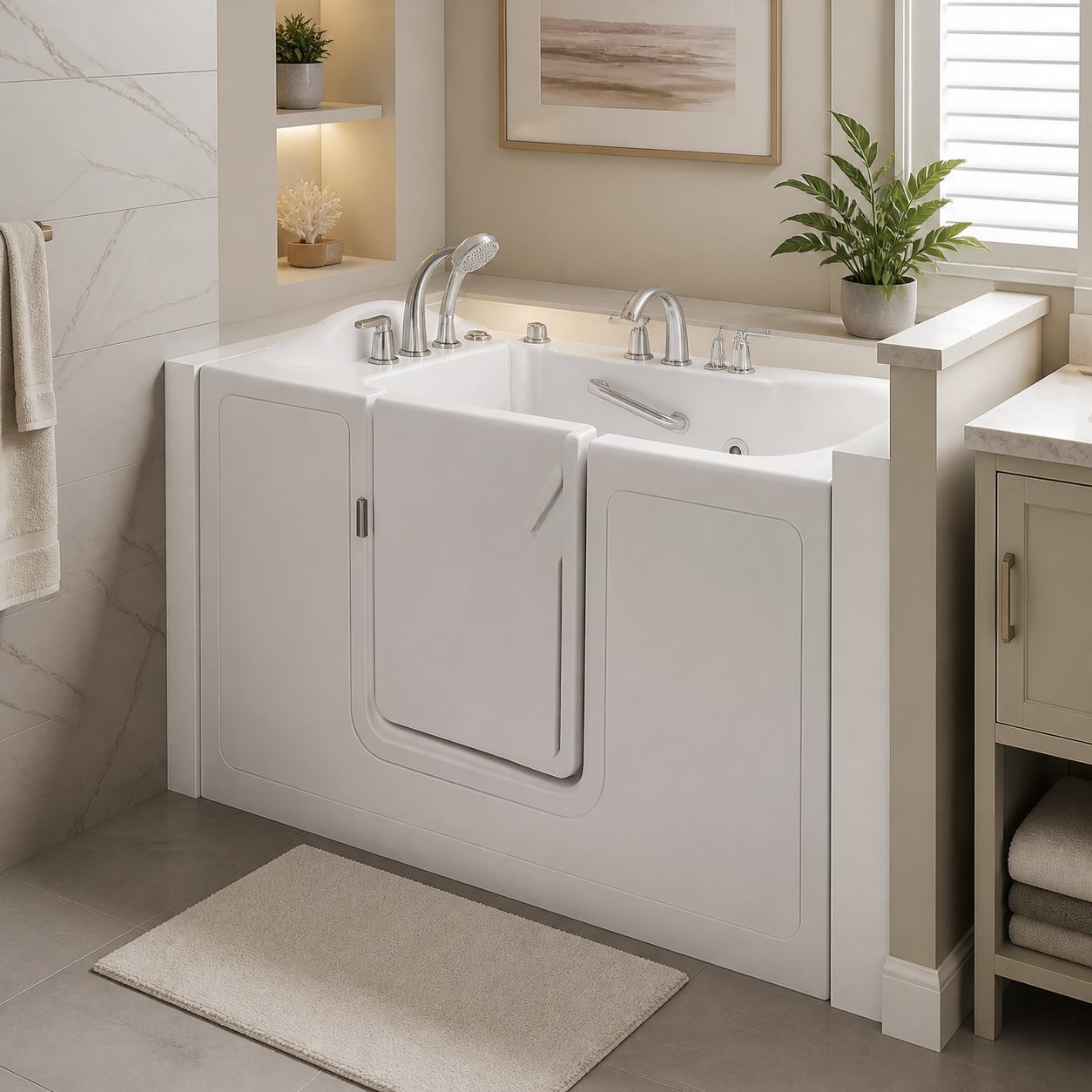 Luxury accessible bathroom with a walk-in tub