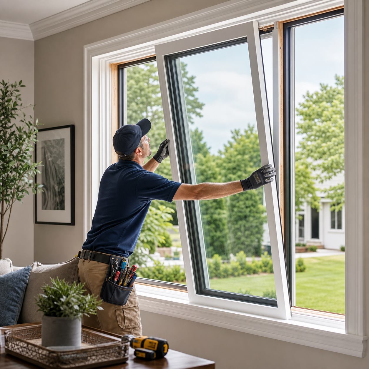 Professional window installation in a bright modern home